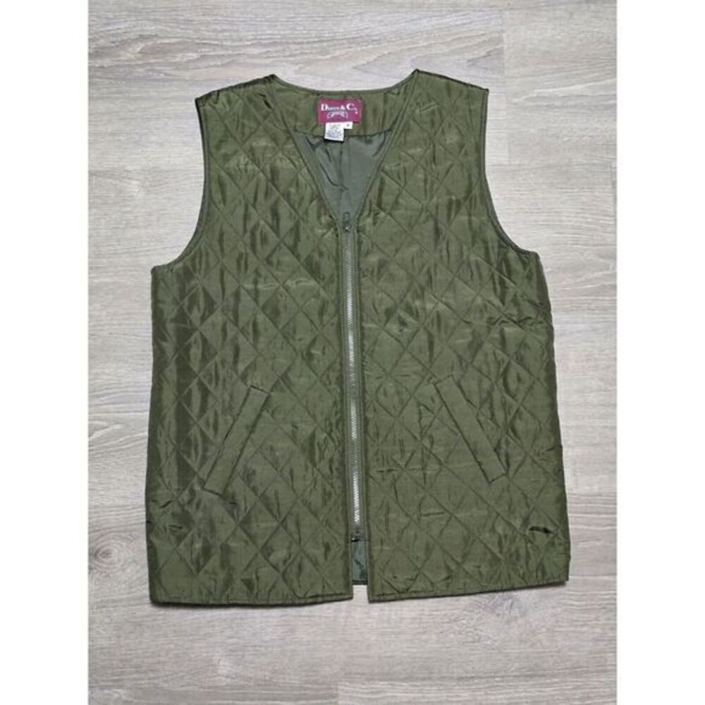 DENIM & CO Green Quilted Zip-Up Vest Size Small